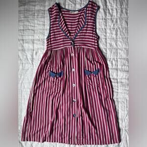 Vintage Red Striped w/ Blue Contrast Midi / Maxi Dress Sailor Fisherman Circus-M